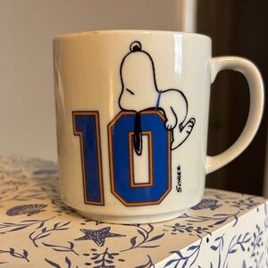 Vintage Peanuts Snoopy White Mug with Blue and Orange number 10